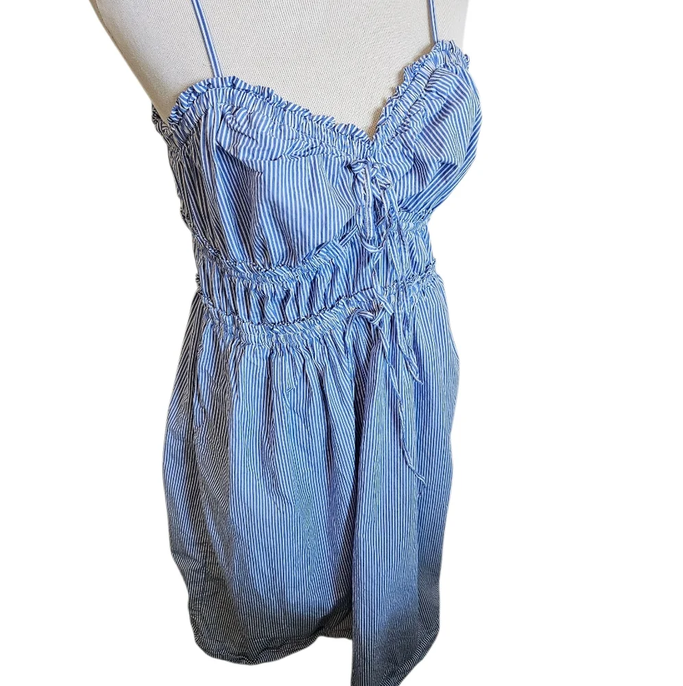 Free Asembley Blue and White Stripped Dress 100% Rayon Size Large. - Picture 1 of 16